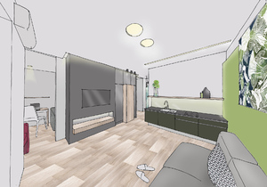 Заказать Блиц-проект интерьеров через Интернет для людей строящих свой дом, квартиру в г. Кристинополь . Кухня-гостиная 17м2